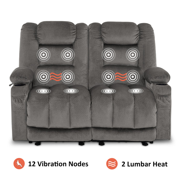 MCombo Electric Reclining Loveseat Sofa with Heat and Massage, Fabric Power Loveseat Recliner, USB Charge Port, Cup Holders for Living Room 648