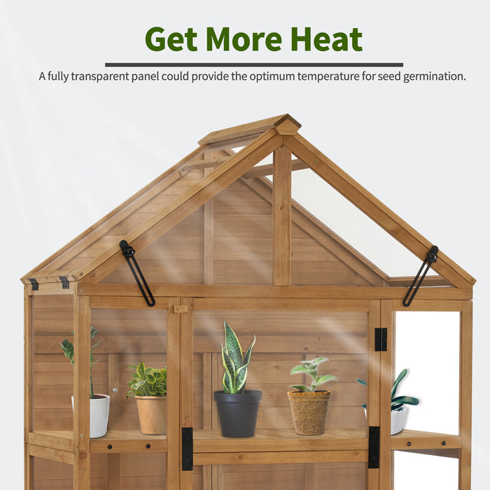 MCombo Wooden Greenhouse, Outdoor Gardening Polycarbonate Greenhouse with Openable Roof Vent and Adjustable Shelves, 44.7" x 23.8" x 80.3" , 0826