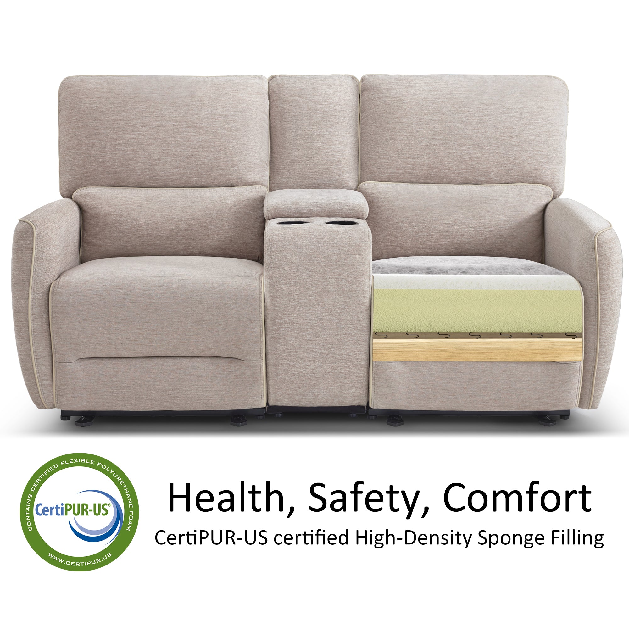 Power Reclining Loveseat with Console and Adjustable Headrest, Wall Hugger, 6926