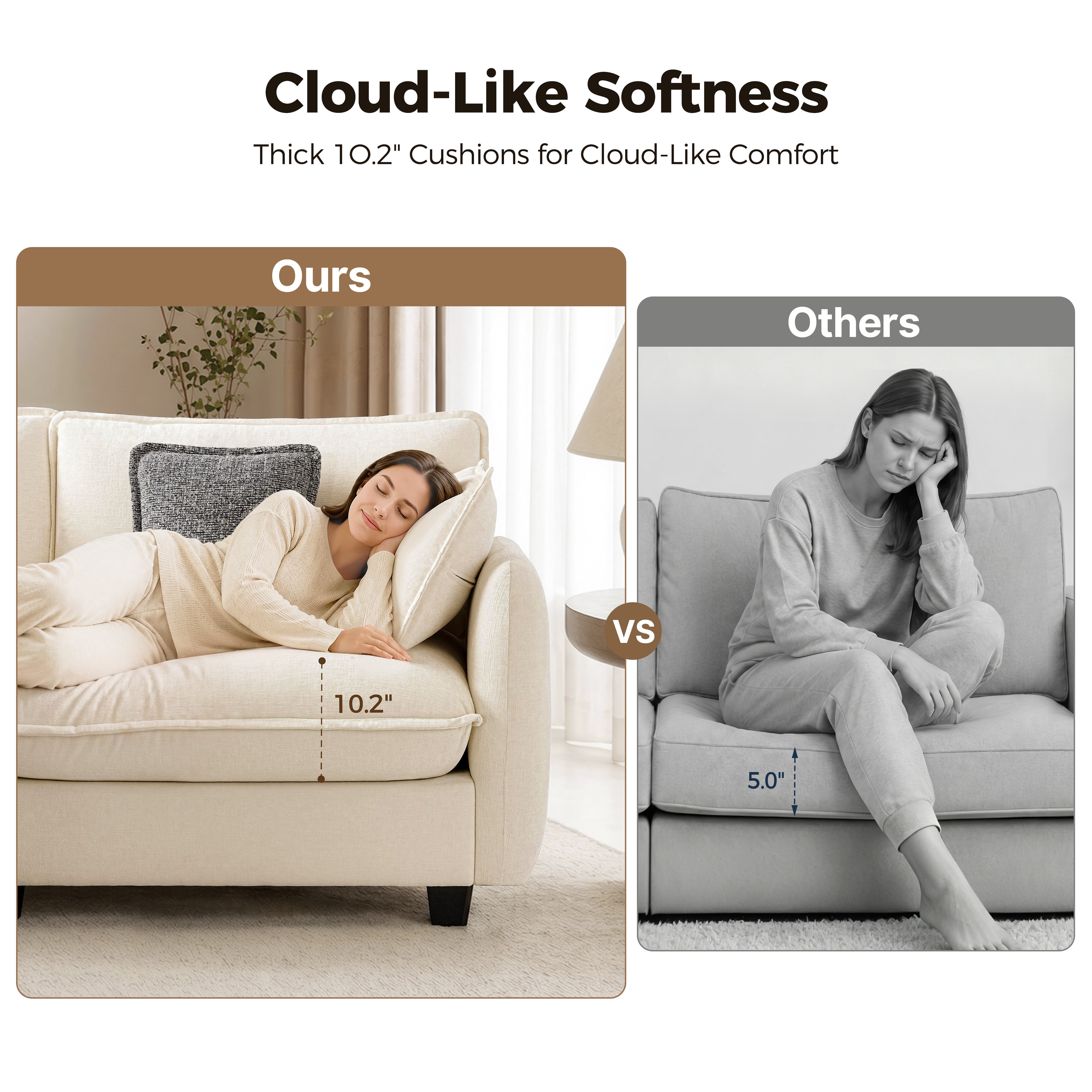 Oversized Cloud Modular Sectional Sofa, FSC Certified Sectional Couches with Ottoman for Living Room S0701