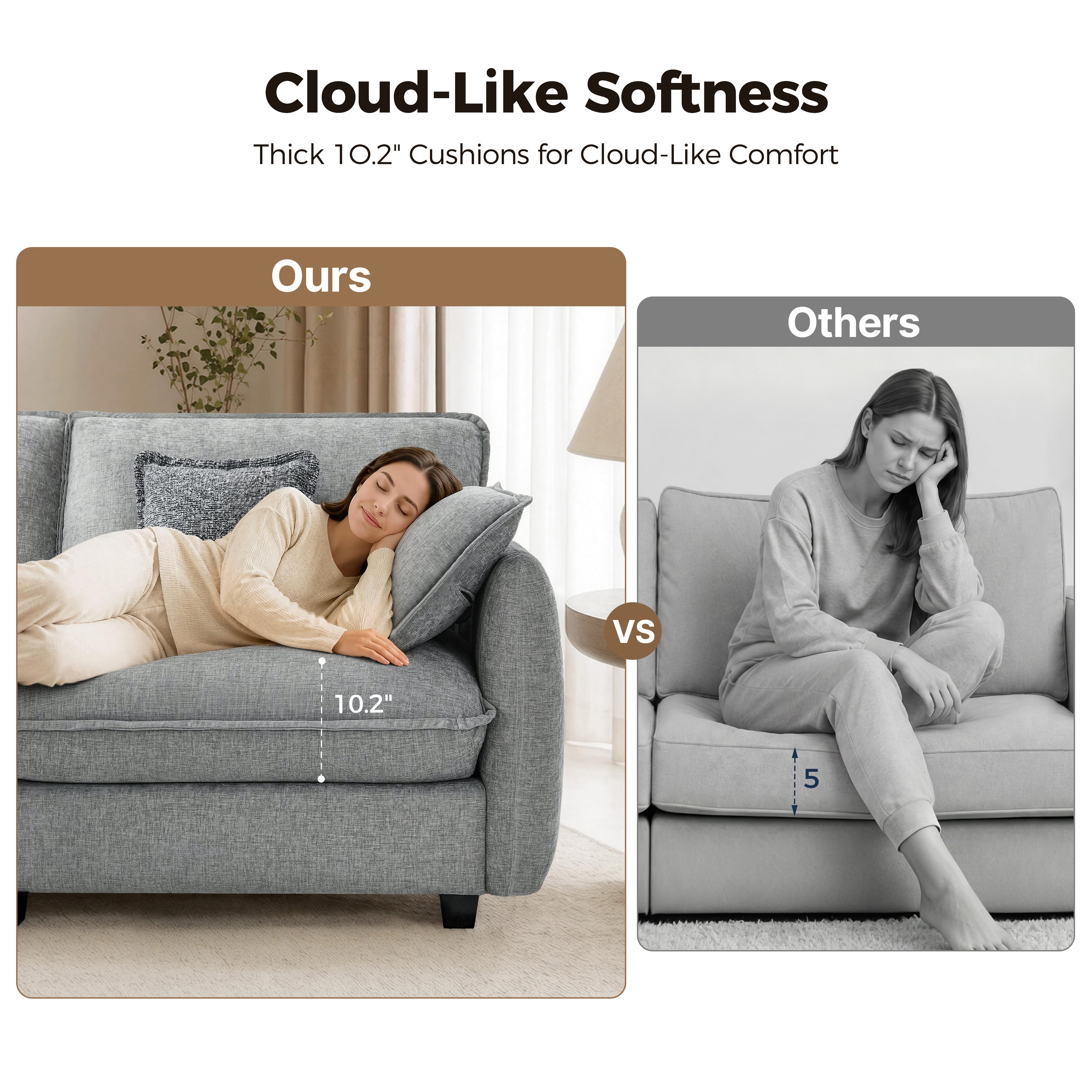 Oversized Cloud Modular Sectional Sofa, FSC Certified Sectional Couches with Ottoman for Living Room S0701