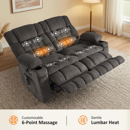 Power Reclining Loveseat with Heat and Massage, Fabric 6314|6316M3