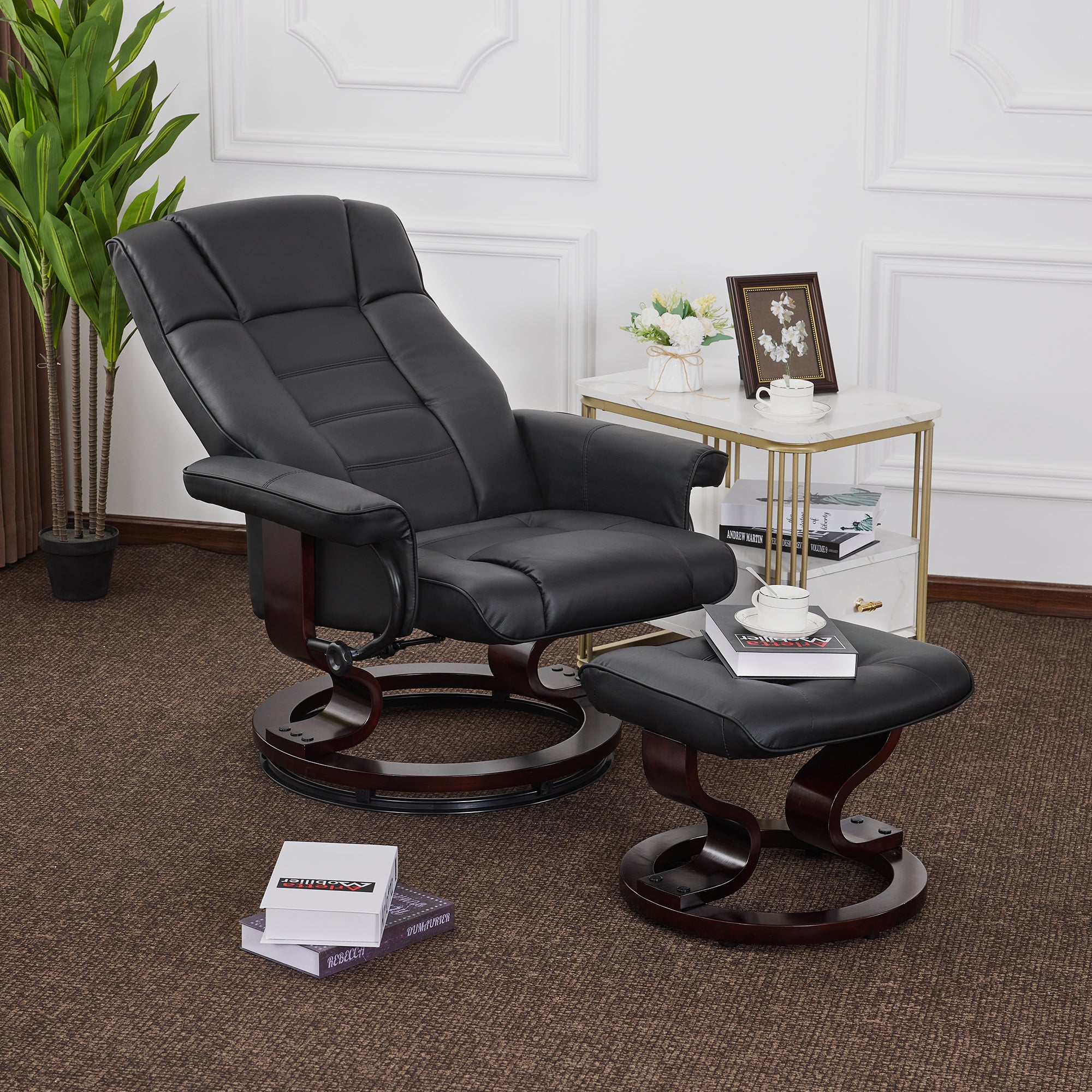 Swivel Recliner with Ottoman, Faux Leather 9019