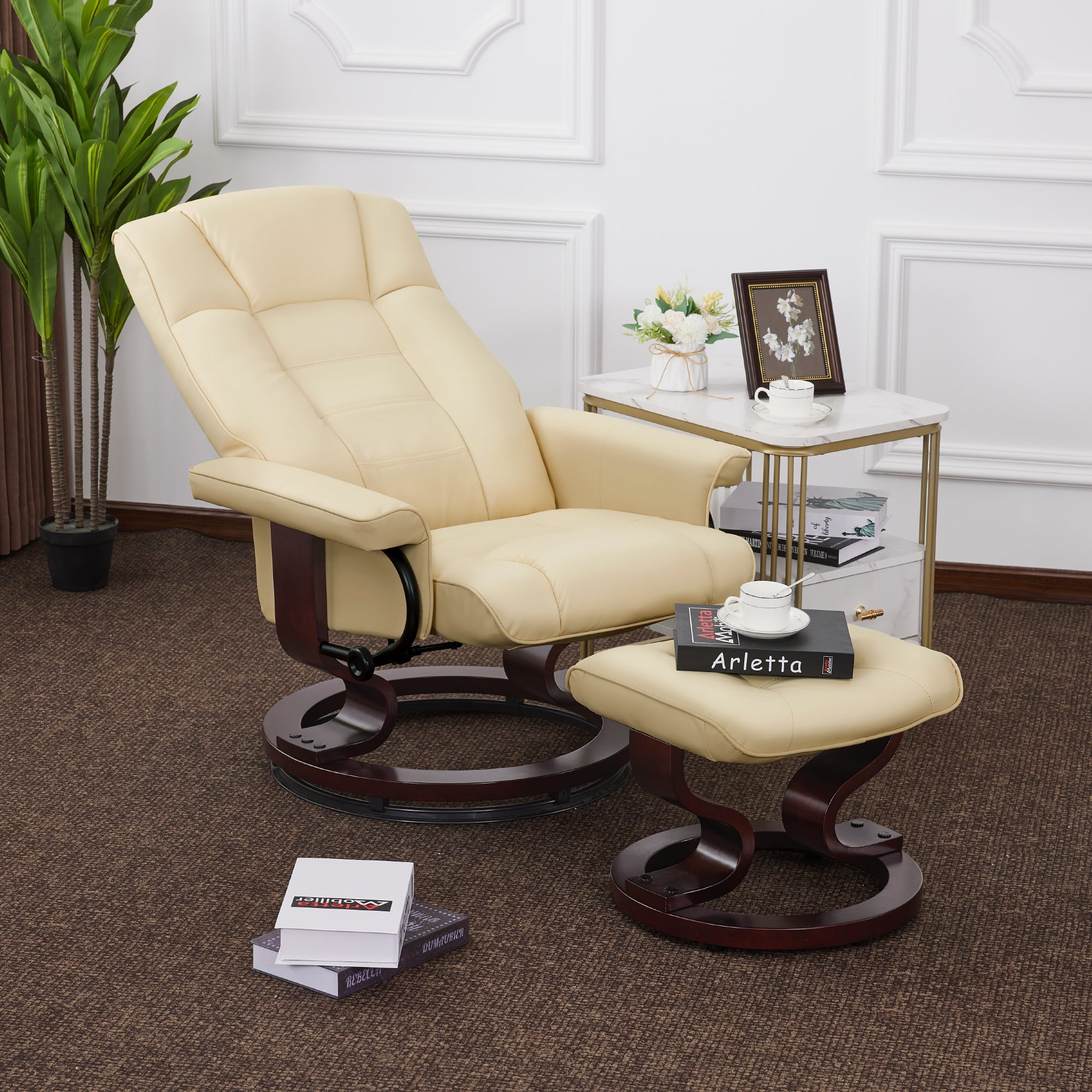 Swivel Recliner with Ottoman, Faux Leather 9019