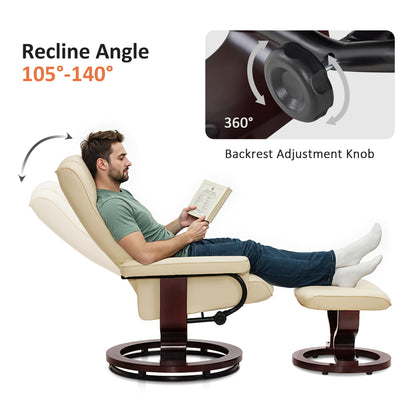 Swivel Recliner with Ottoman, Faux Leather 9019