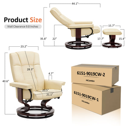 Swivel Recliner with Ottoman, Faux Leather 9019