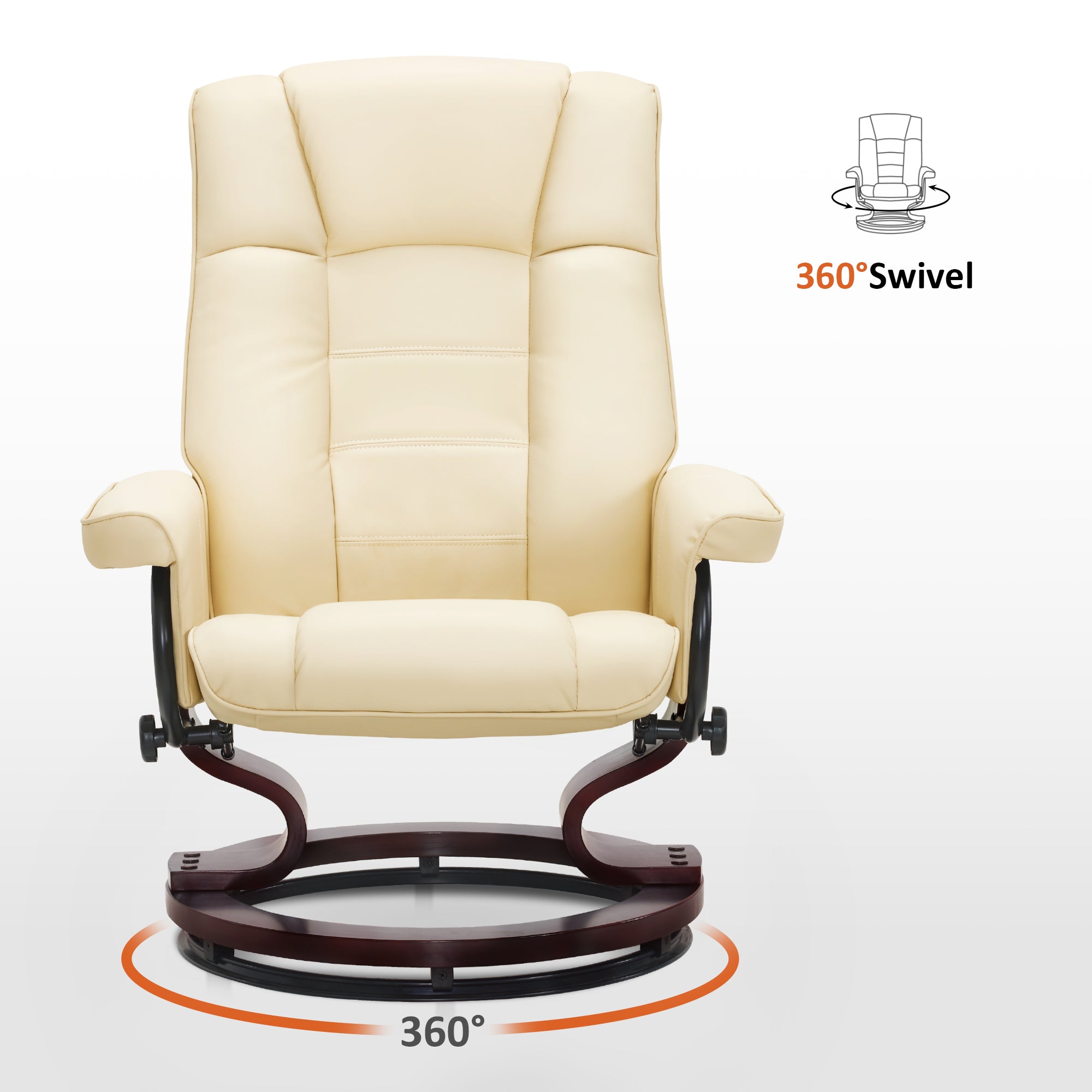 Swivel Recliner with Ottoman, Faux Leather 9019