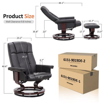 Swivel Recliner with Ottoman, Faux Leather 9019