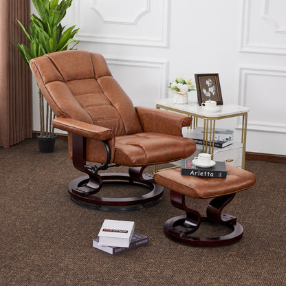 Swivel Recliner with Ottoman, Faux Leather 9019