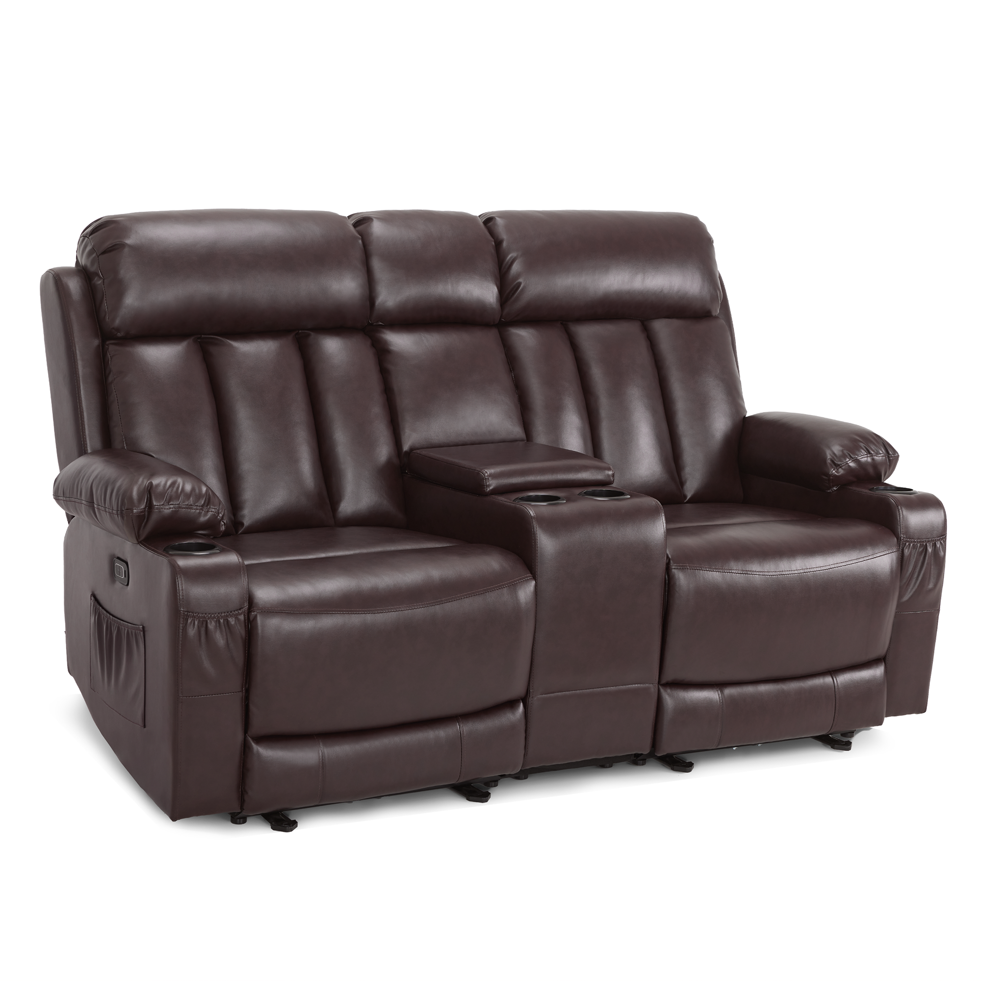 Power Reclining Loveseat with Console, Heat and Massage, Faux leather 6095