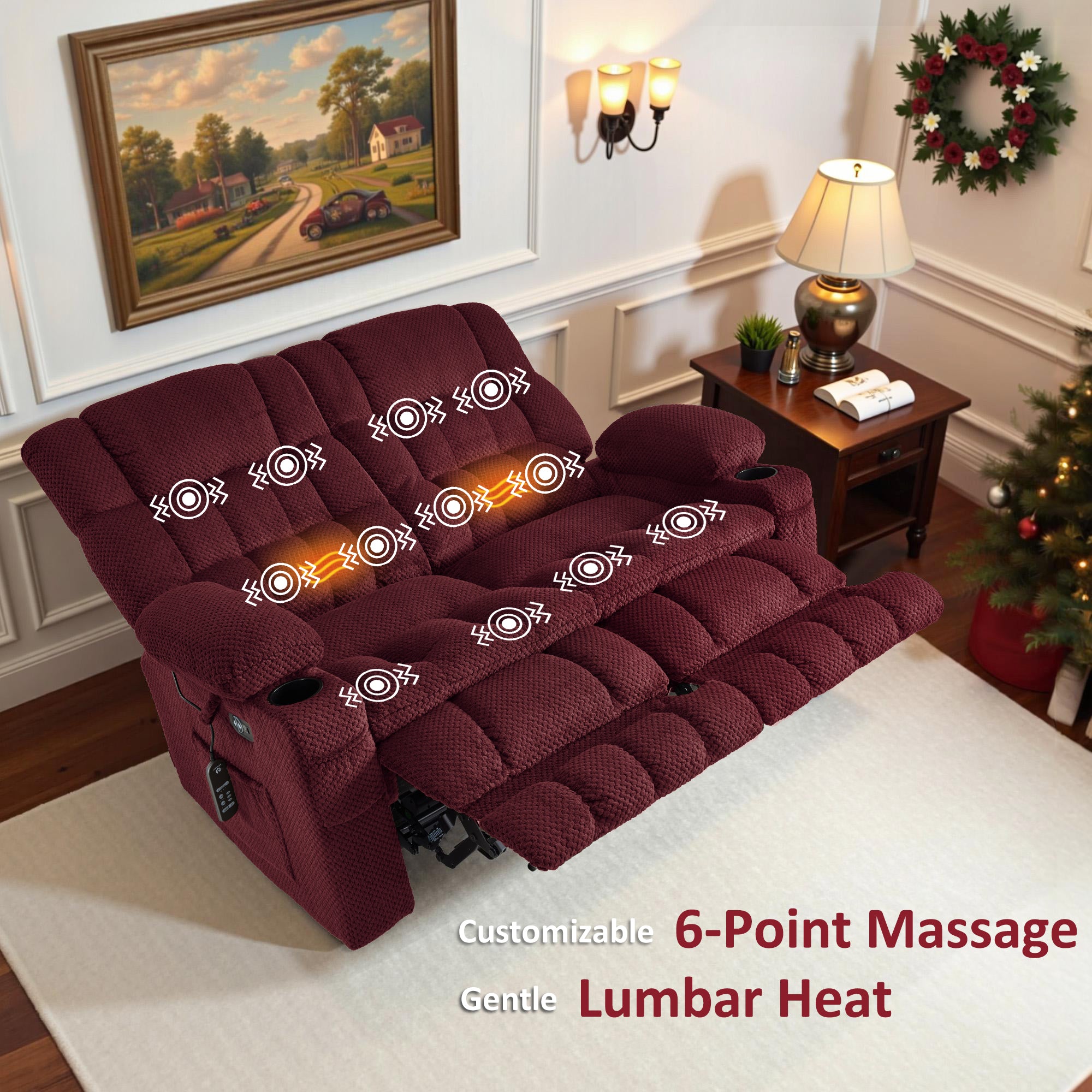 Power Reclining Loveseat with Heat and Massage, Fabric RS6314