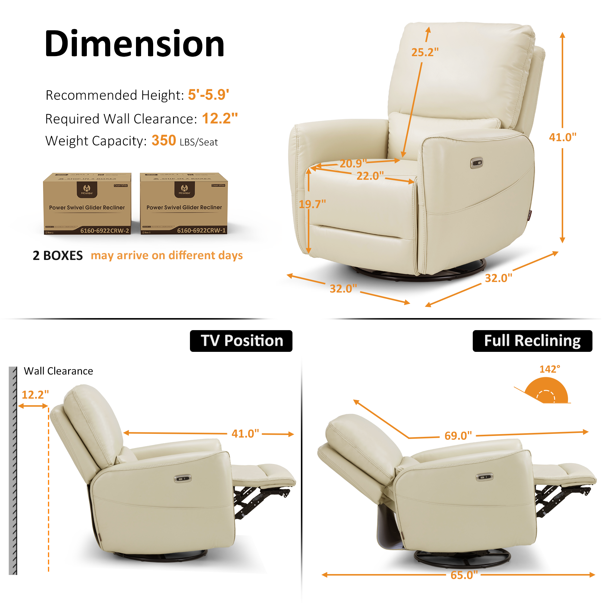 Power Swivel Rocker Recliner, Faux Leather 6922
