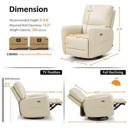 Power Swivel Rocker Recliner, Faux Leather 6922