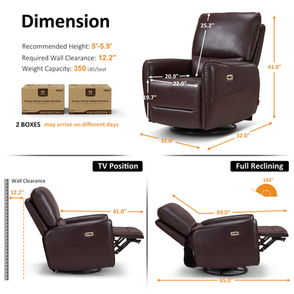 Power Swivel Rocker Recliner, Faux Leather 6922