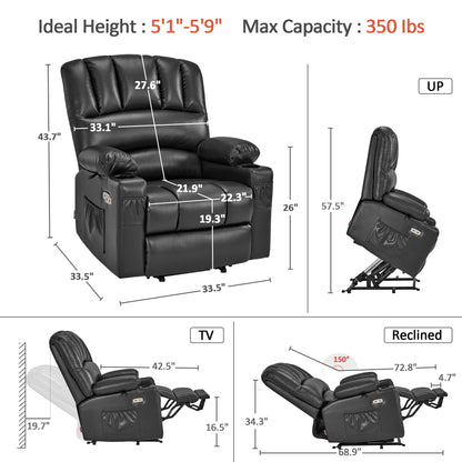 Power Lift Recliner Chair, Massage and Heat, Faux Leather 7095|7099|R7092|R7096