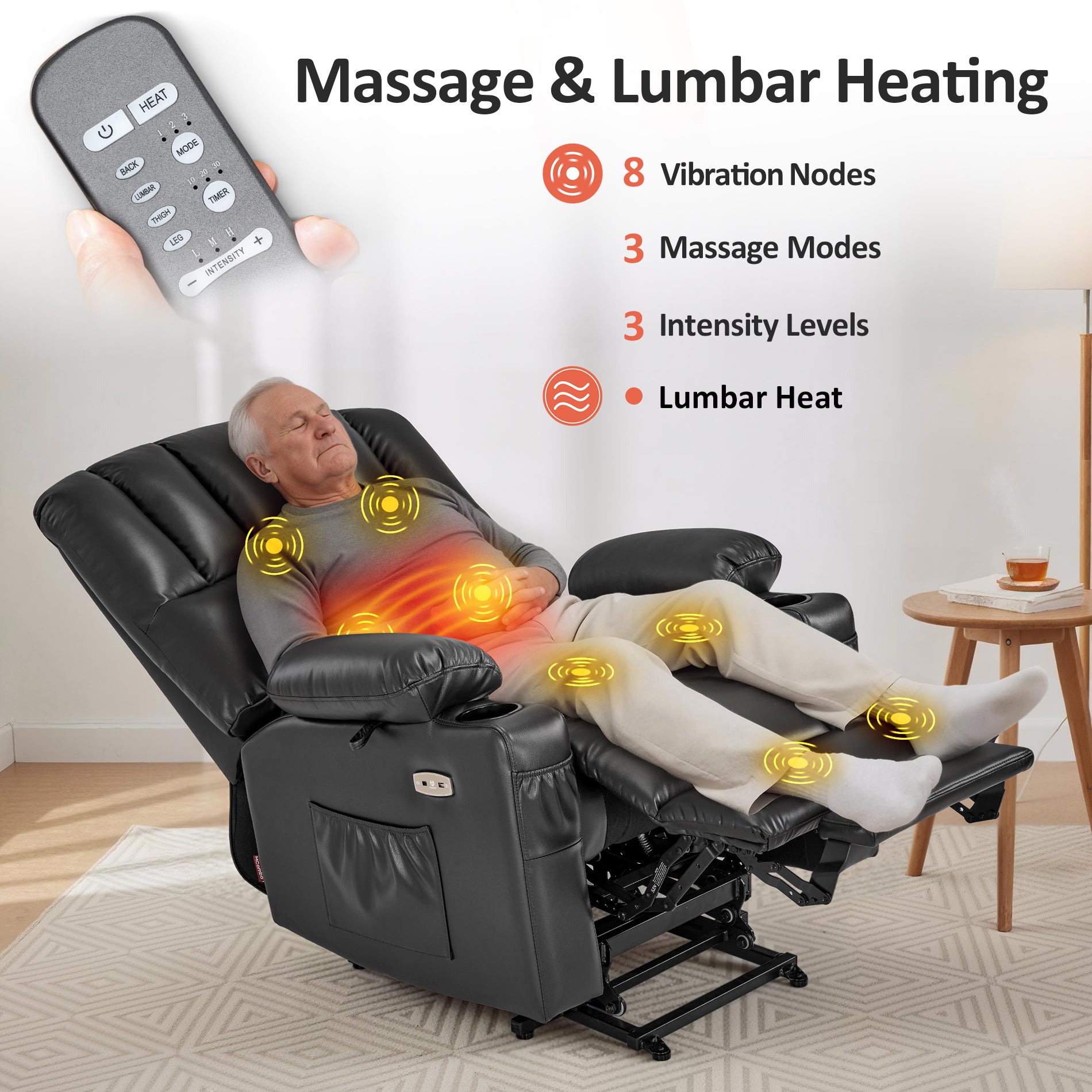 Power Lift Recliner Chair, Massage and Heat, Faux Leather 7095|7099|R7092|R7096