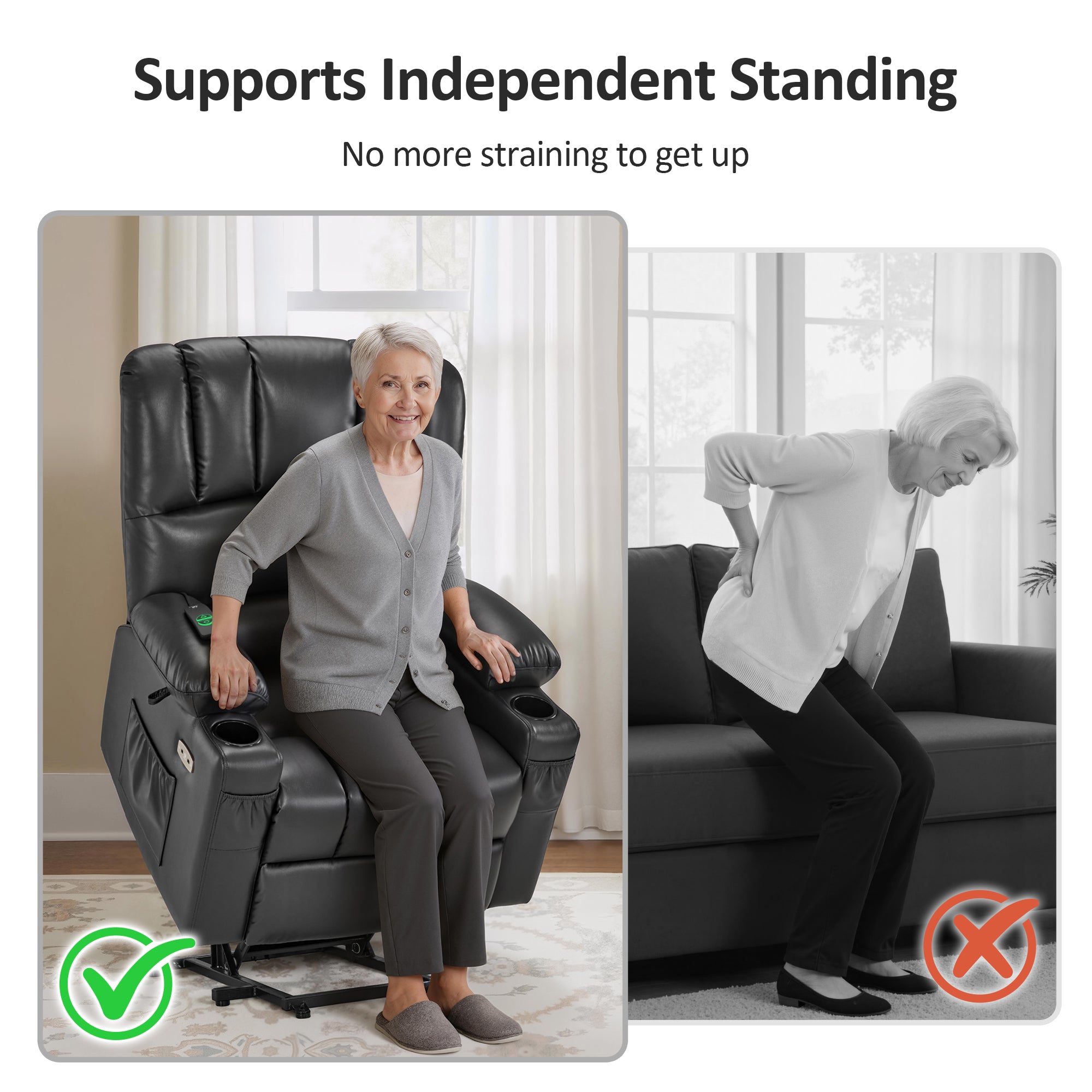 Power Lift Recliner Chair, Massage and Heat, Faux Leather 7095|7099|R7092|R7096