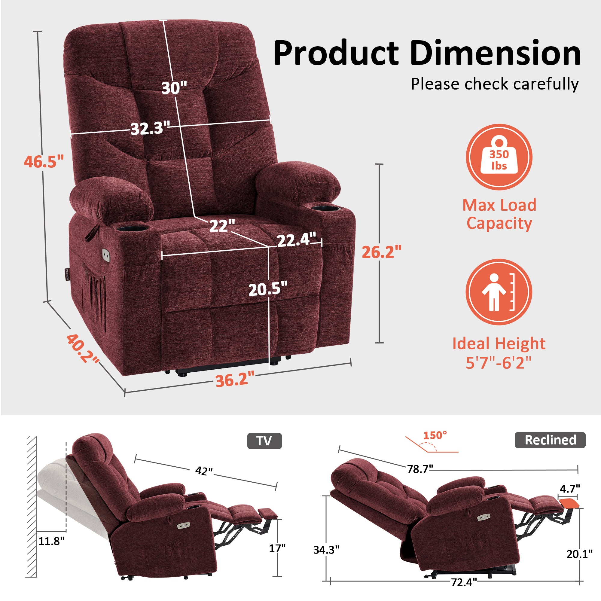 Power Lift Recliner Chair for Elderly, Fabric 7283|7287|R7289
