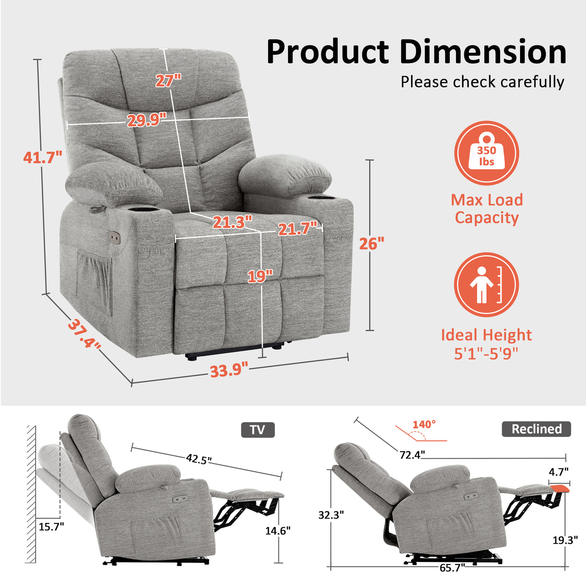 Power Lift Recliner Chair for Elderly, Fabric 7287|7283|7281|R7289|R7399