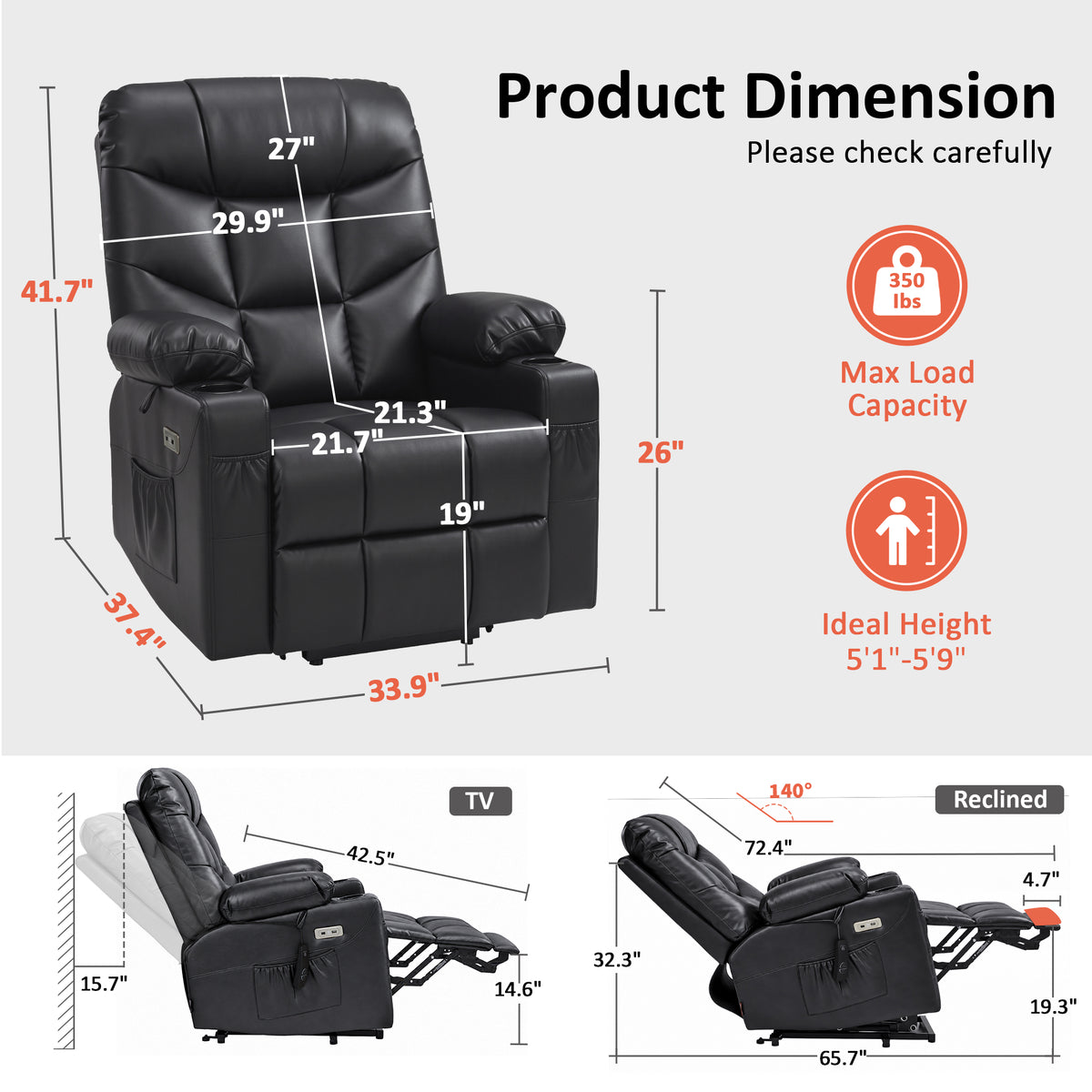 Power Lift Recliner Chair for Elderly, Faux Leather 7287|R7289|7283