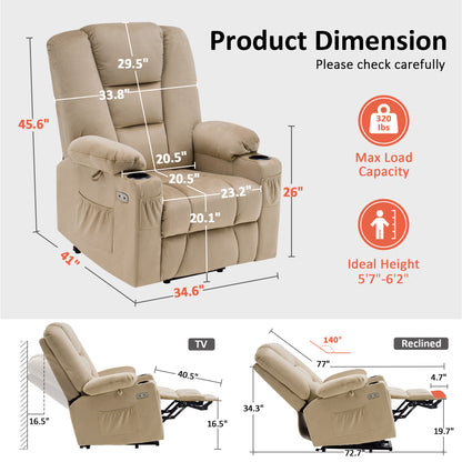 Power Lift Recliner Chair, Massage and Heat, Fabric 7549|R7541|R7561