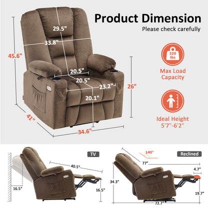 Power Lift Recliner Chair, Massage and Heat, Fabric 7549|R7541|R7561
