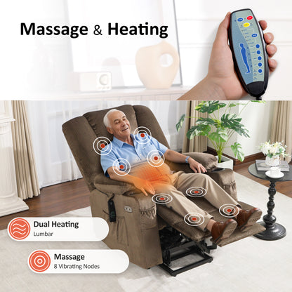 Power Lift Recliner Chair, Massage and Heat, Fabric 7549|R7541|R7561