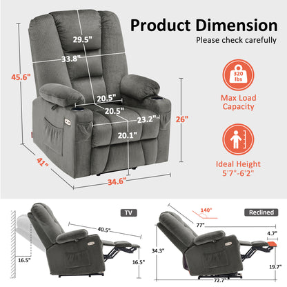 Power Lift Recliner Chair, Massage and Heat, Fabric 7549|R7541|R7561