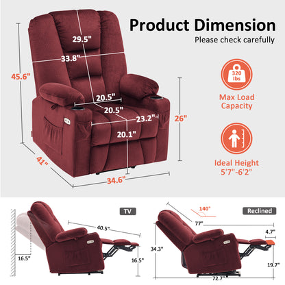 Power Lift Recliner Chair, Massage and Heat, Fabric 7549|R7541|R7561