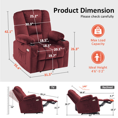 Power Lift Recliner Chair for Elderly, Massage and Heat, Fabric 7529|7549|7569|R7541|R7561