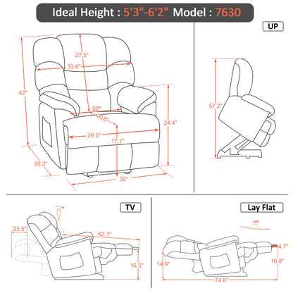 Power Lift Recliner Chair for Elderly, Dual Motor, Fabric 7630