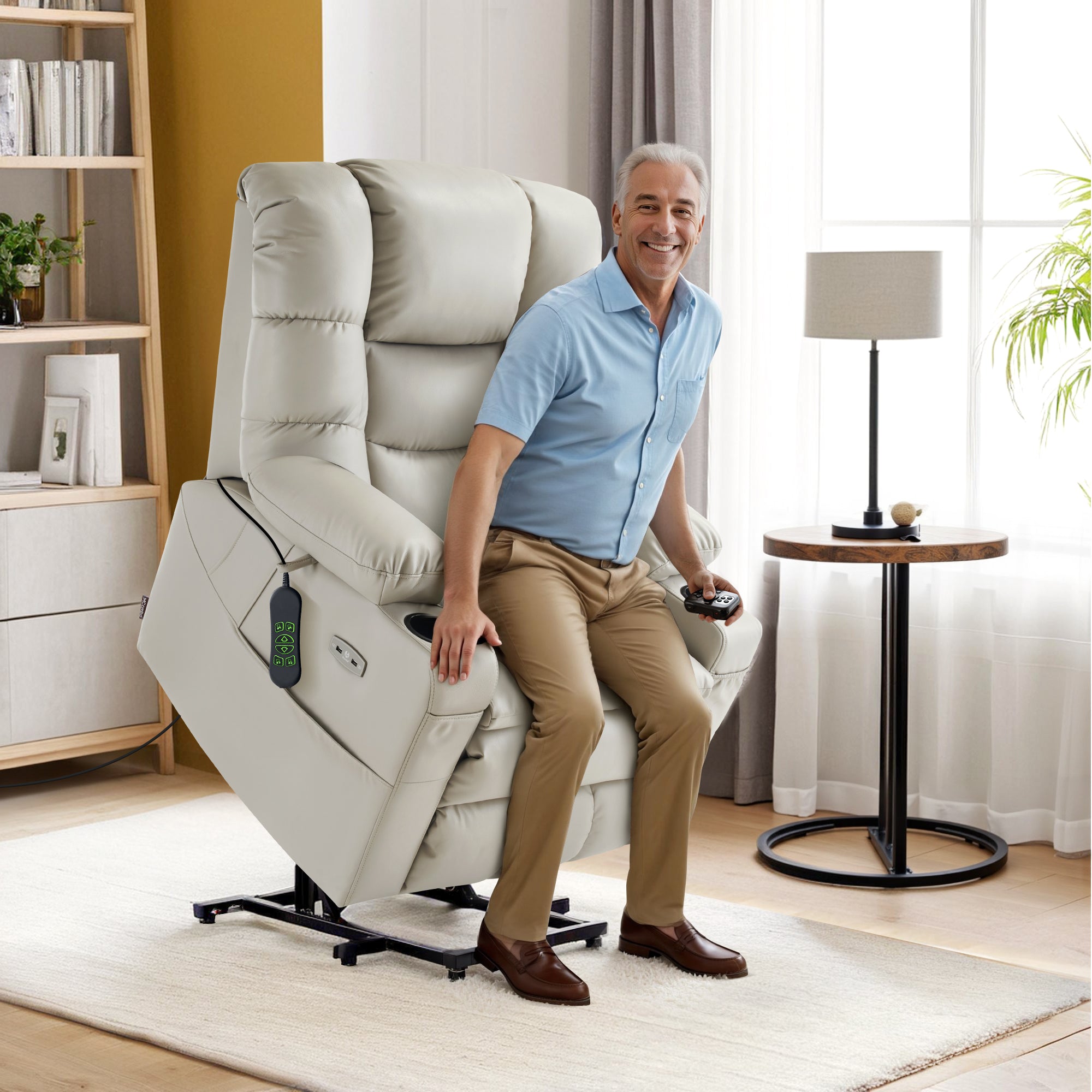 Power Lift Recliner Chair for Elderly,Triple Motor, Massage and Heat, Faux Leather 7632|7634|R7635