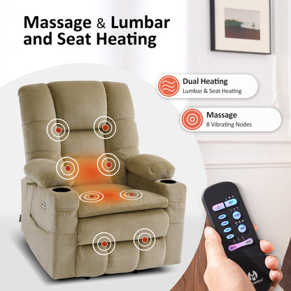 Power Lift Recliner Chair for Elderly, Dual Motor, Massage and Heat, Fabric 7634|7631|R7635