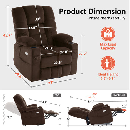 Power Lift Recliner Chair for Elderly, Dual Motor, Massage and Heat, Fabric 7634|7631|R7635