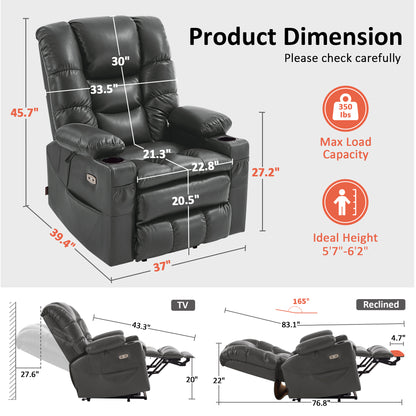 Power Lift Recliner Chair for Elderly, Dual Motor, Massage and Heat, Faux Leather 7634|R7635