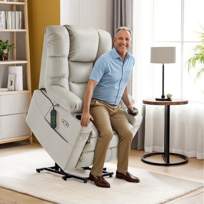 Power Lift Recliner Chair for Elderly, Dual Motor, Massage and Heat, Faux Leather 7634|R7635