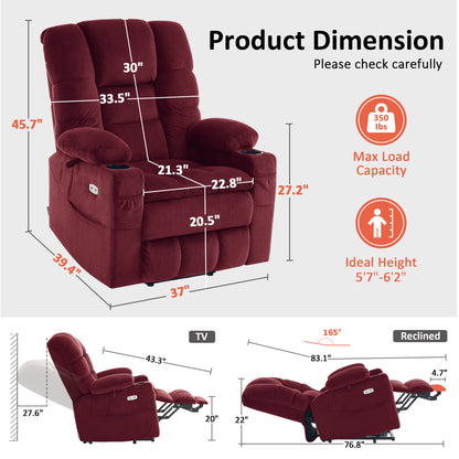 Power Lift Recliner Chair for Elderly, Dual Motor, Massage and Heat, Fabric 7634|7631|R7635