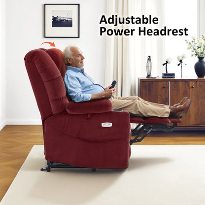 Power Lift Recliner Chair for Elderly, Dual Motor, Massage and Heat, Fabric 7634|7631|R7635