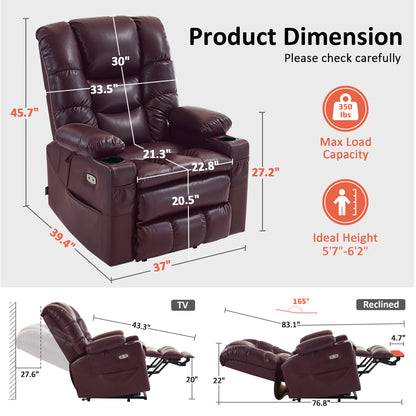 Power Lift Recliner Chair for Elderly, Dual Motor, Massage and Heat, Faux Leather 7634|R7635