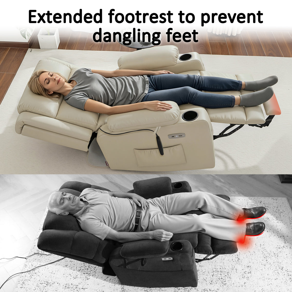 Triple Motor Power Lift Recliner Chair, Massage and Heat, Faux Leather 7661|7662