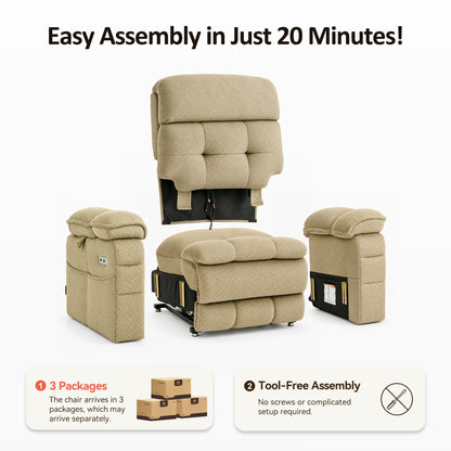 4-Motors Power Lift Recliner, Power Lumbar & Headrest, Massage & Dual Heating, Fabric 7700
