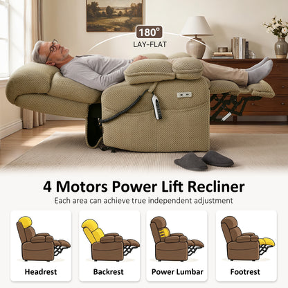 4-Motors Power Lift Recliner, Power Lumbar & Headrest, Massage & Dual Heating, Fabric 7700