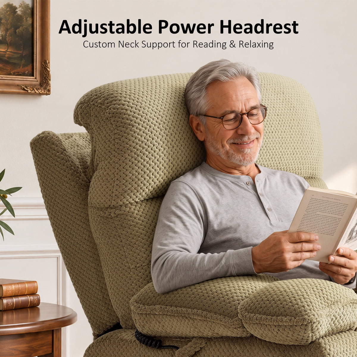 4-Motors Power Lift Recliner, Power Lumbar & Headrest, Massage & Dual Heating, Fabric 7700