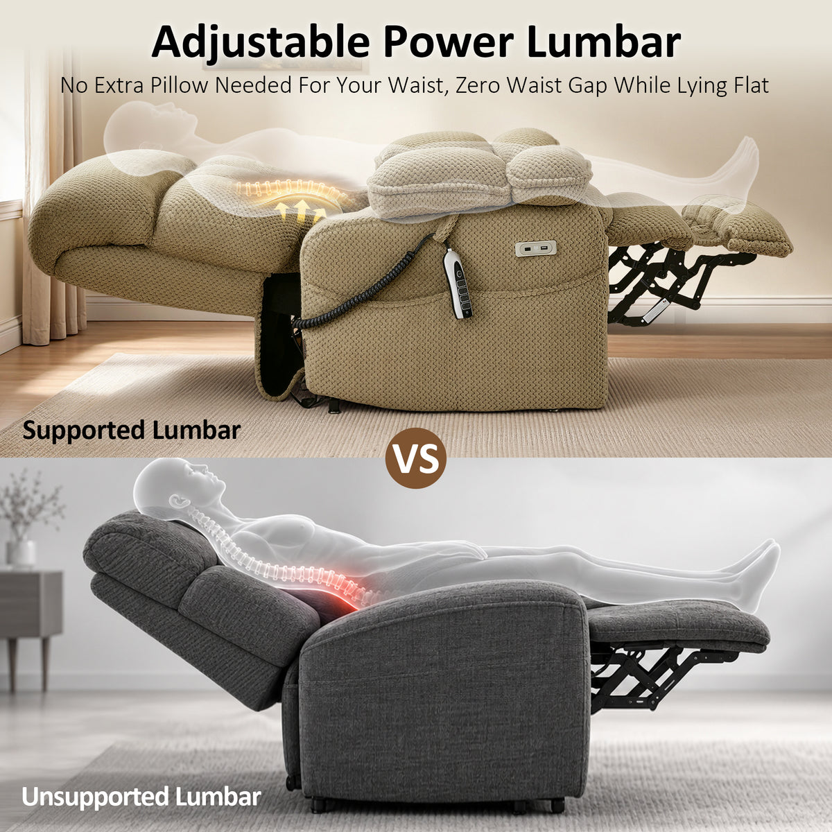 4-Motors Power Lift Recliner, Power Lumbar & Headrest, Massage & Dual Heating, Fabric 7700