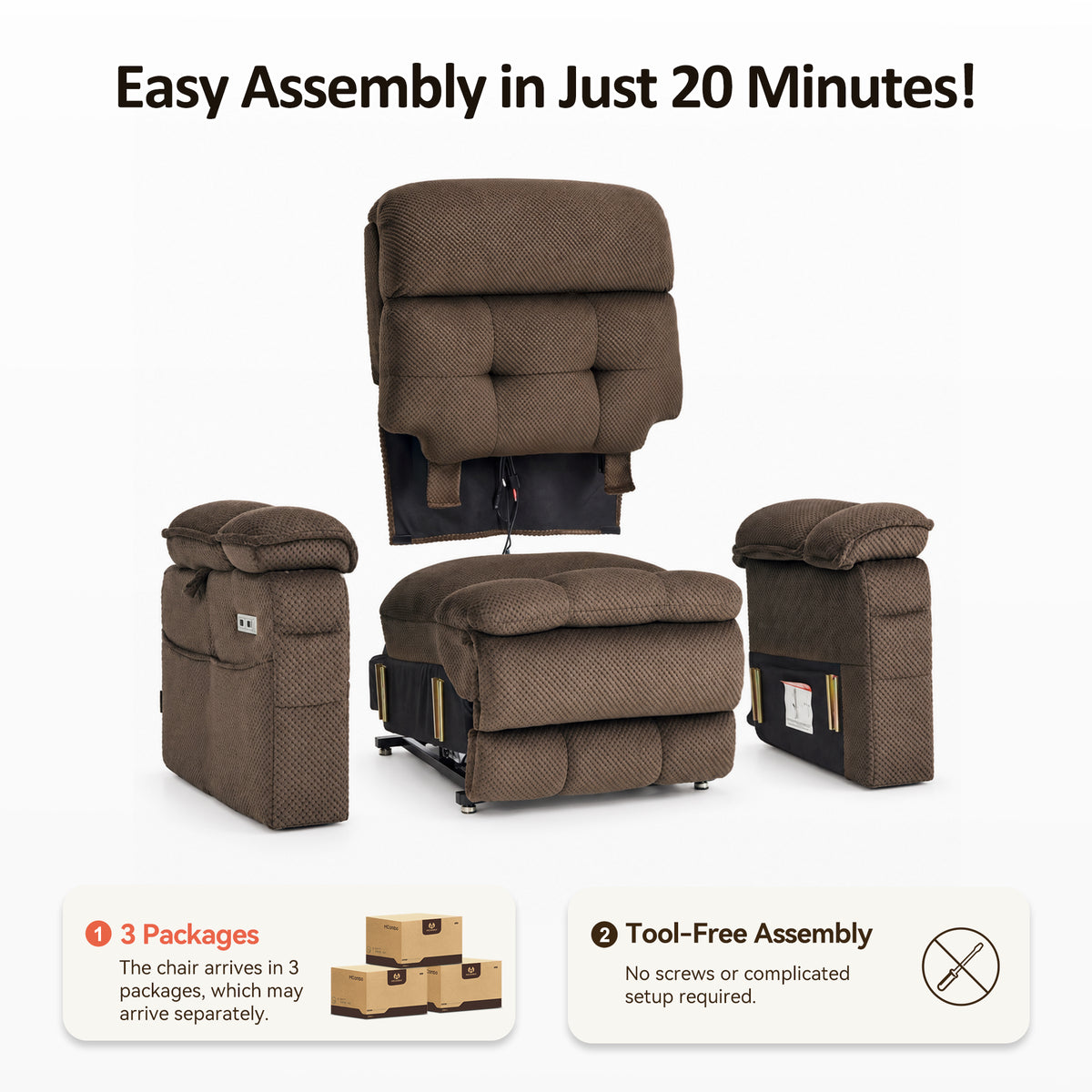 4-Motors Power Lift Recliner, Power Lumbar & Headrest, Massage & Dual Heating, Fabric 7700