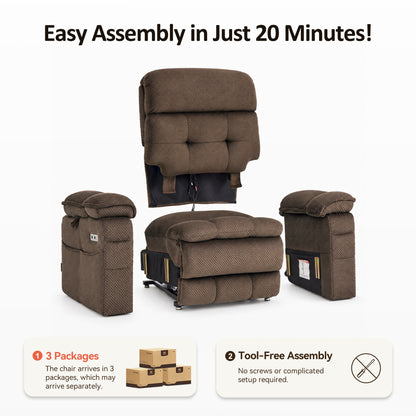 4-Motors Power Lift Recliner, Power Lumbar & Headrest, Massage & Dual Heating, Fabric 7700