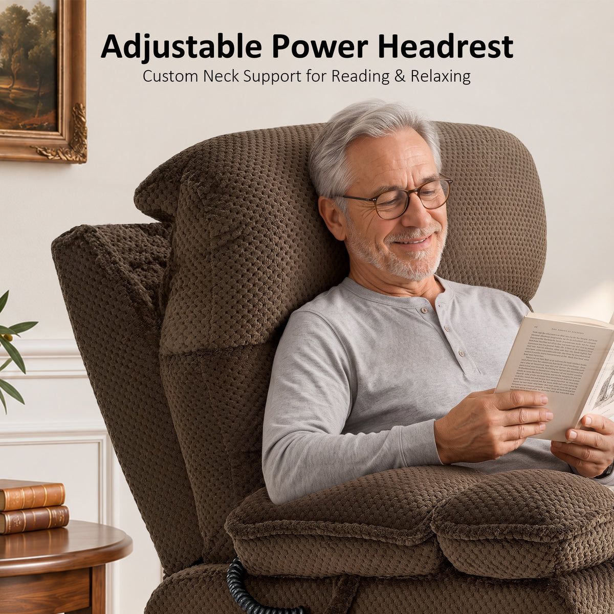 4-Motors Power Lift Recliner, Power Lumbar & Headrest, Massage & Dual Heating, Fabric 7700