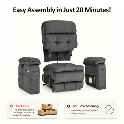 4-Motors Power Lift Recliner, Power Lumbar & Headrest, Massage & Dual Heating, Fabric 7700