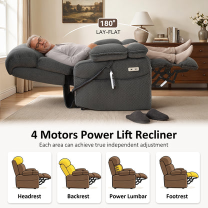 4-Motors Power Lift Recliner, Power Lumbar & Headrest, Massage & Dual Heating, Fabric 7700
