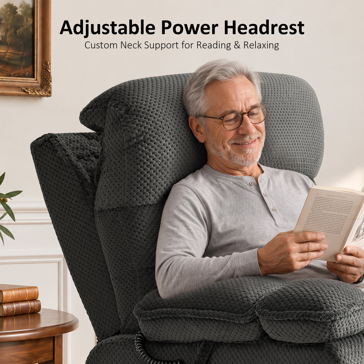 4-Motors Power Lift Recliner, Power Lumbar & Headrest, Massage & Dual Heating, Fabric 7700